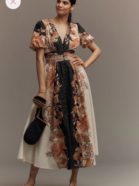 Anthropologie Dresses & Skirts - Anthropologie Katerina Button Front Cream Floral V-Neck Midi Dress